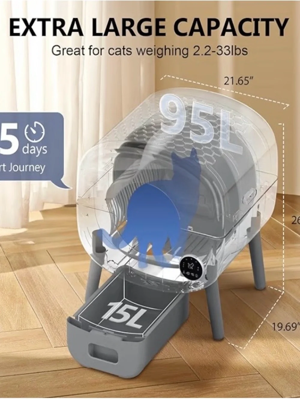 Automatic Self-Cleaning Cat Litter Box in White